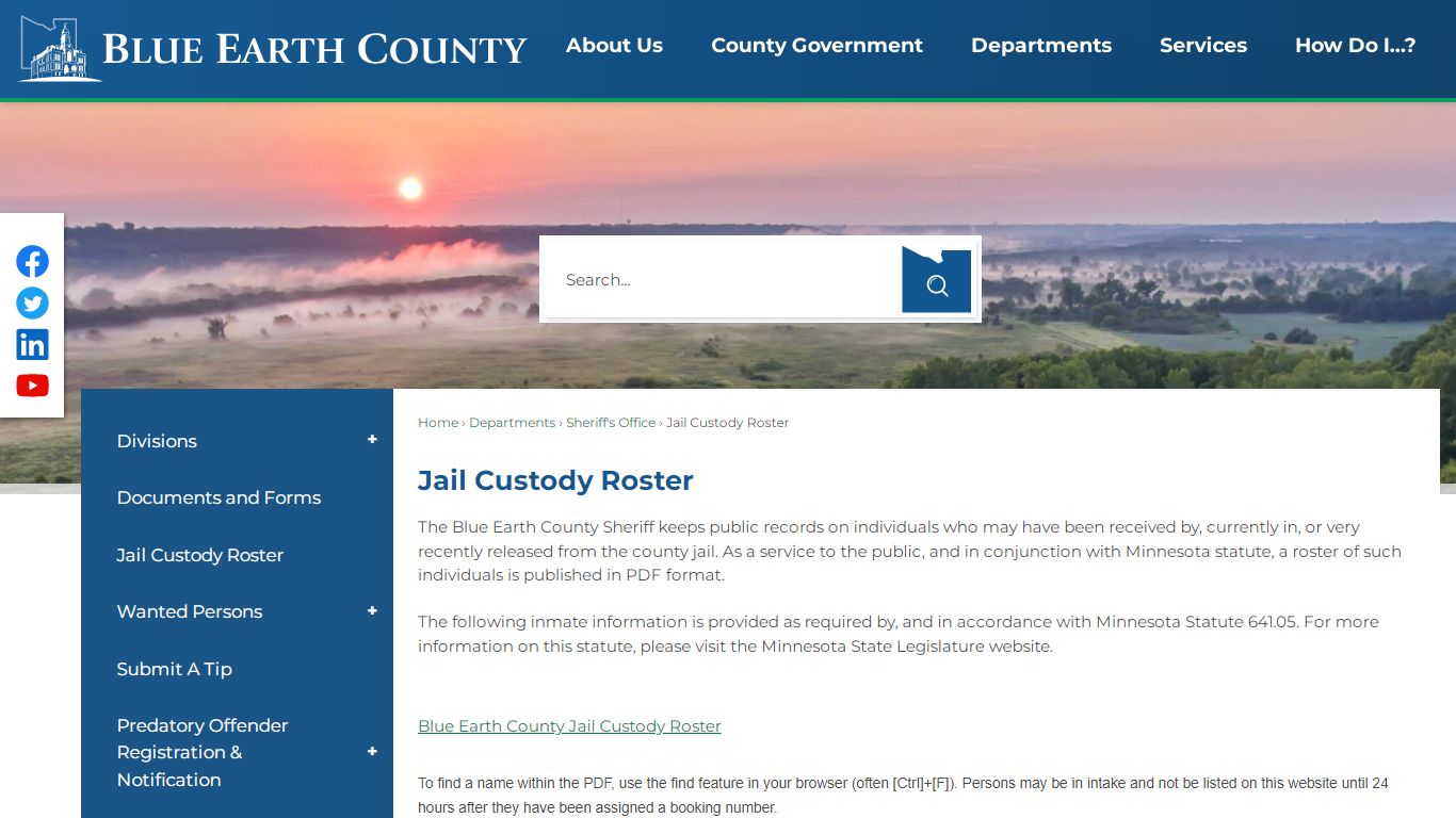 Jail Custody Roster | Blue Earth County, MN - Official Website